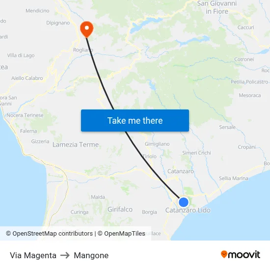Magenta Street to Mangone map