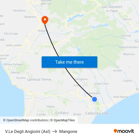 Angioini Avenue (Hospital) to Mangone map