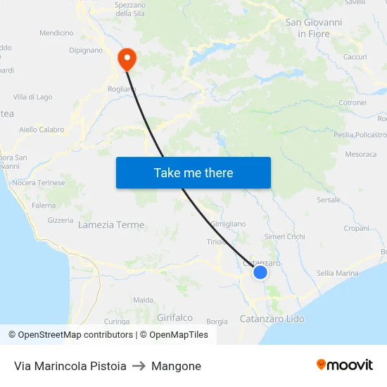 Marincola Pistoia Street to Mangone map