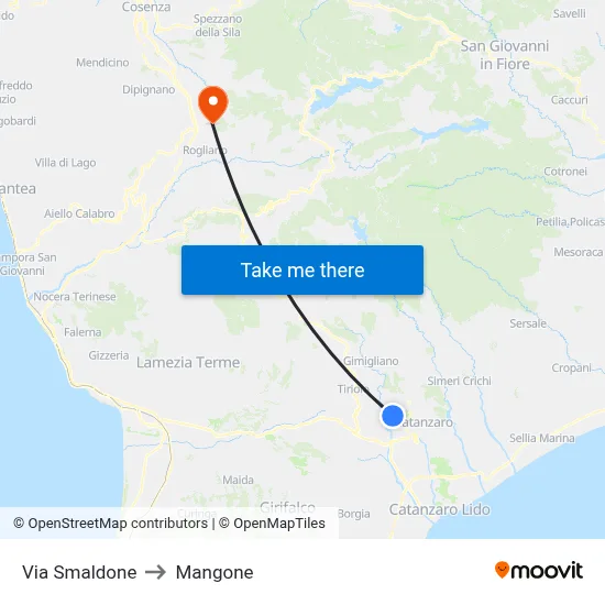 Smaldone Street to Mangone map