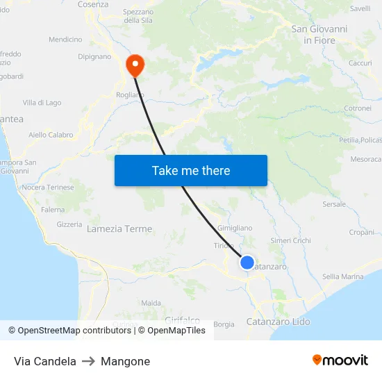 Candela Street to Mangone map