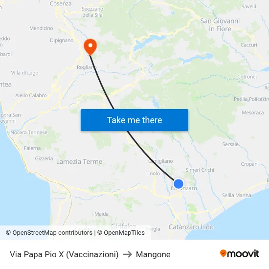 Pope Pius X Street (Vaccinations) to Mangone map