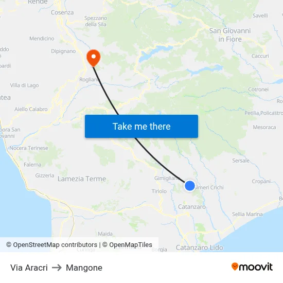 Aracri Street to Mangone map