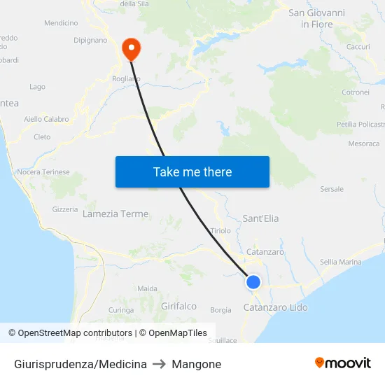 Giurisprudenza/Medicina to Mangone map