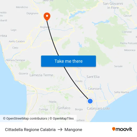 Cittadella Regione Calabria to Mangone map
