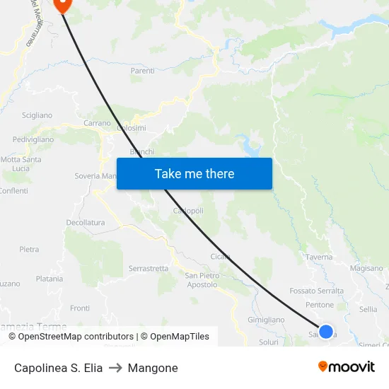 S. Elia Terminal to Mangone map