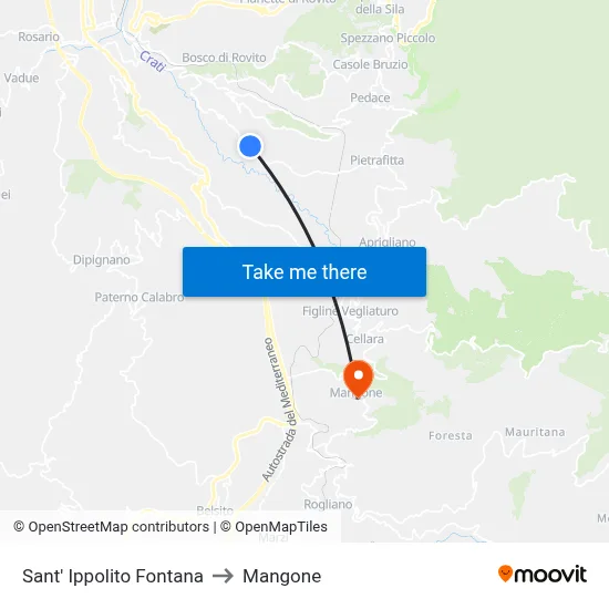 Sant' Ippolito Fountain to Mangone map