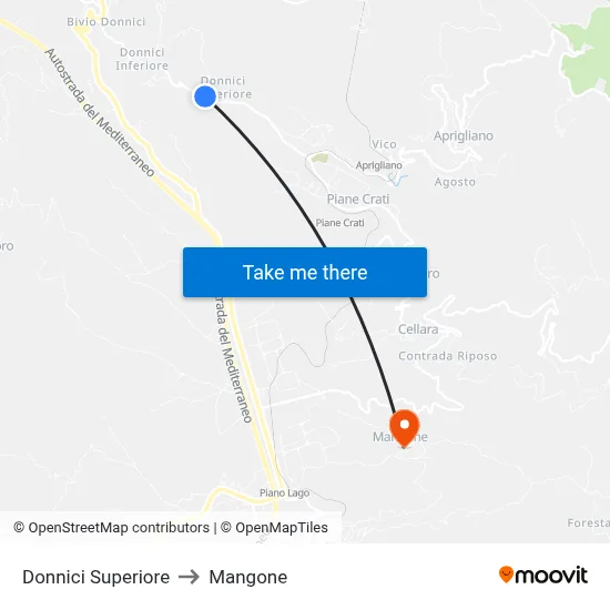 Donnici Superiore to Mangone map