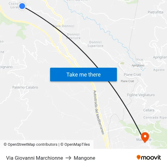 Via Giovanni Marchionne to Mangone map