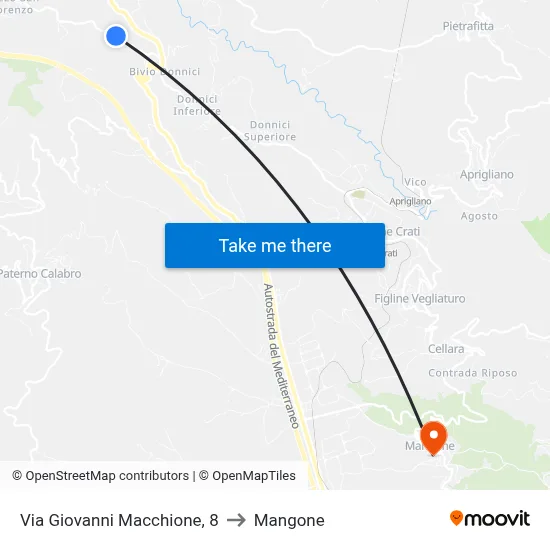 Via Giovanni Macchione, 8 to Mangone map