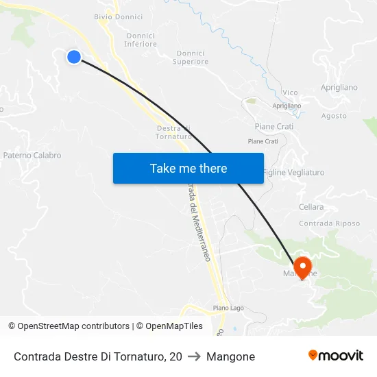 Destre Di Tornaturo District 20 to Mangone map
