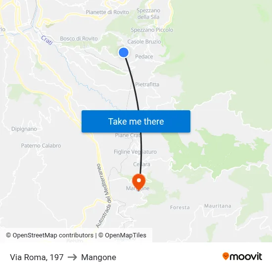 Via Roma, 197 to Mangone map