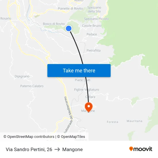 Via Sandro Pertini, 26 to Mangone map