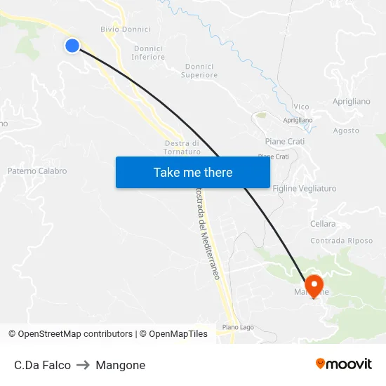 Falco District to Mangone map