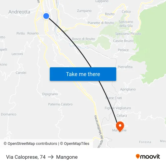 Via Caloprese, 74 to Mangone map
