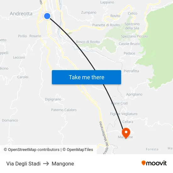Via Degli Stadi to Mangone map