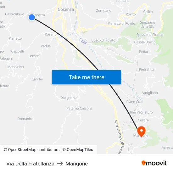 Fratellanza Street to Mangone map