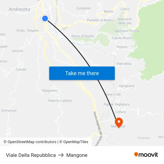 Viale Della Repubblica to Mangone map