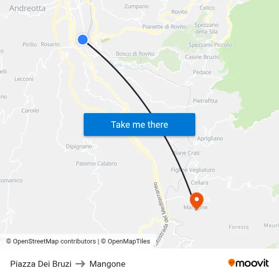 Piazza Dei Bruzi to Mangone map