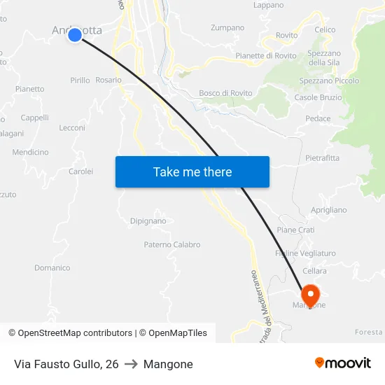 Via Fausto Gullo, 26 to Mangone map