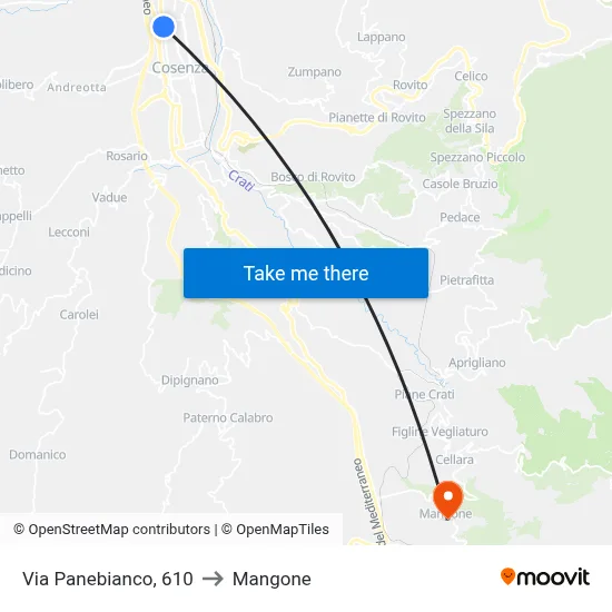 Via Panebianco, 610 to Mangone map