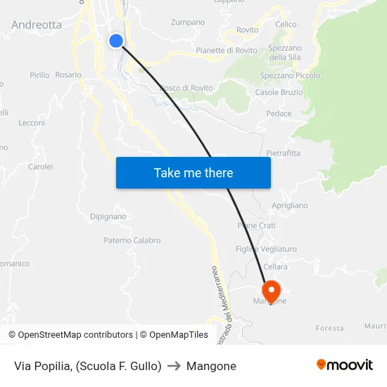 Via Popilia, (Scuola F. Gullo) to Mangone map