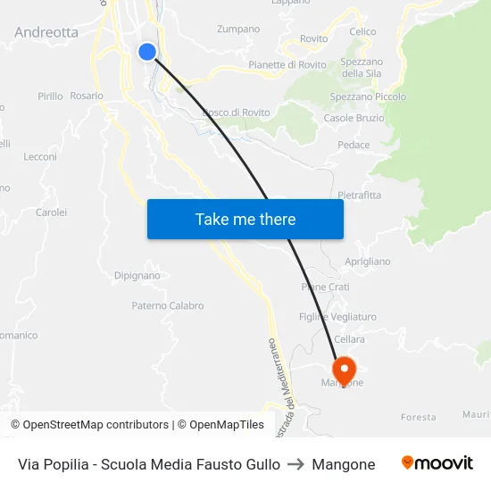 Via Popilia - Scuola Media Fausto Gullo to Mangone map