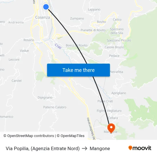 Via Popilia, (North Revenue Agency) to Mangone map