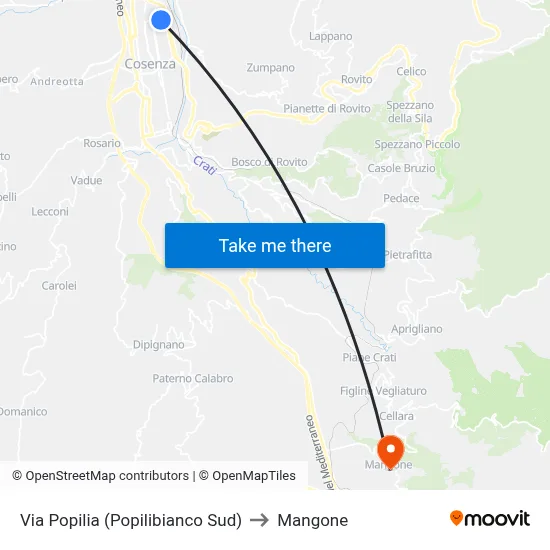 Popilia Street (South Popilibianco) to Mangone map