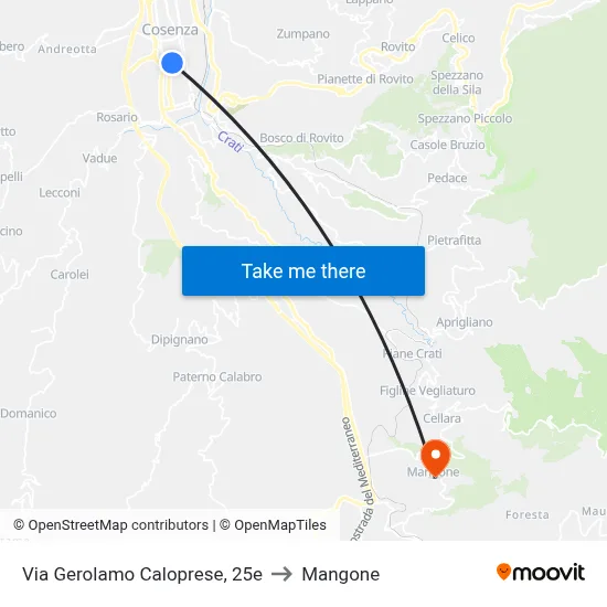 Via Gerolamo Caloprese 25e to Mangone map