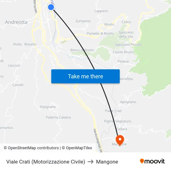 Viale Crati (Motorizzazione Civile) to Mangone map