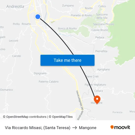 Via Riccardo Misasi, (Santa Teresa) to Mangone map