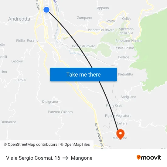 Viale Sergio Cosmai, 16 to Mangone map