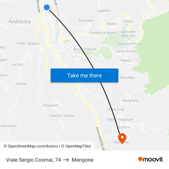 Viale Sergio Cosmai, 74 to Mangone map