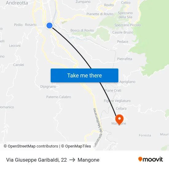 Via Giuseppe Garibaldi, 22 to Mangone map