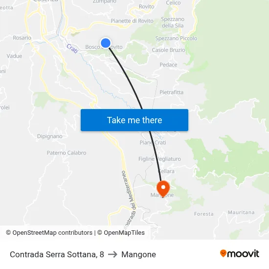 Serra Sottana District, 8 to Mangone map