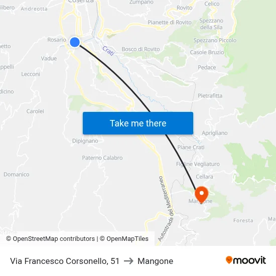 Francesco Corsonello Street, 51 to Mangone map