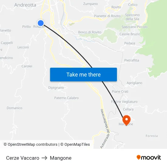 Cerze Vaccaro to Mangone map