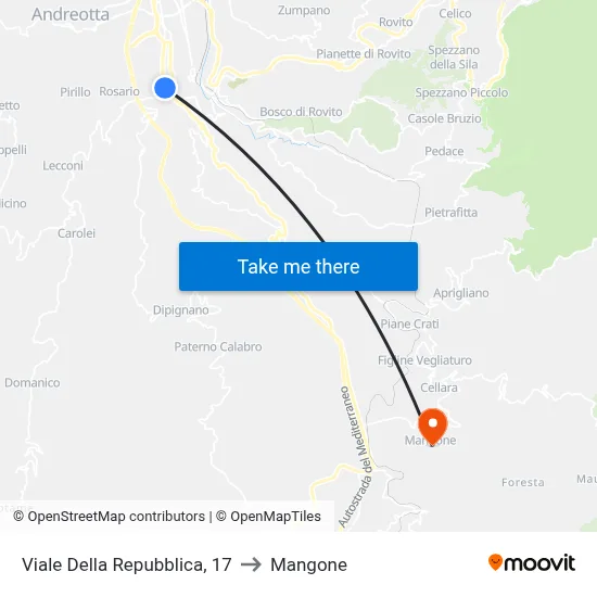 Viale Della Repubblica, 17 to Mangone map