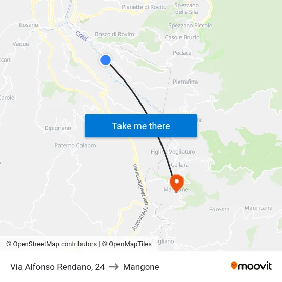 Alfonso Rendano Street, 24 to Mangone map