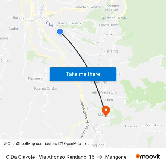 Ciavole District - Via Alfonso Rendano, 16 to Mangone map