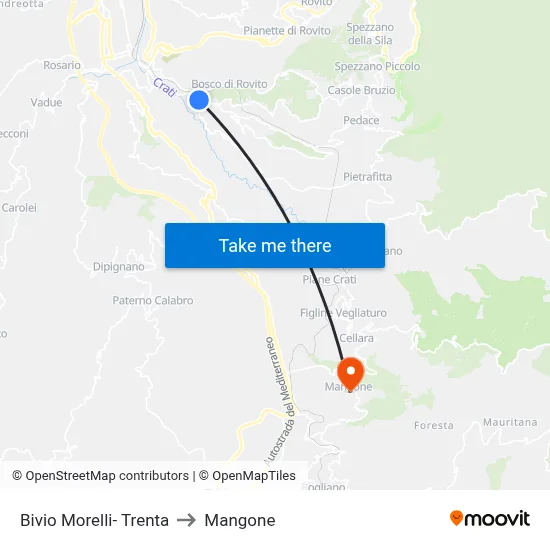 Morelli-Trenta Junction to Mangone map