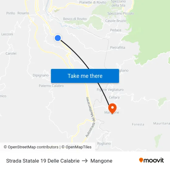 Strada Statale 19 Delle Calabrie to Mangone map