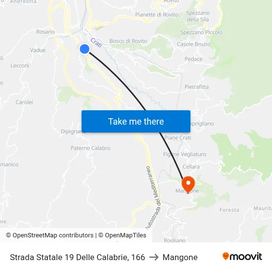 State Road 19 of Calabria, 166 to Mangone map