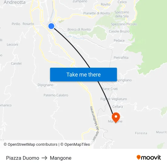 Piazza Duomo to Mangone map