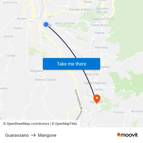 Guarassano to Mangone map