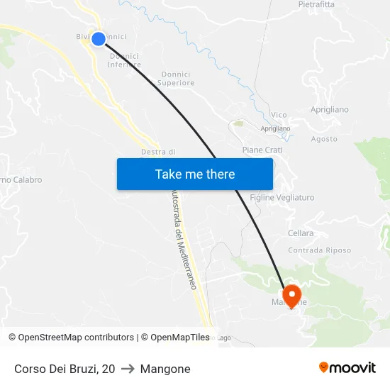 Corso Dei Bruzi, 20 to Mangone map