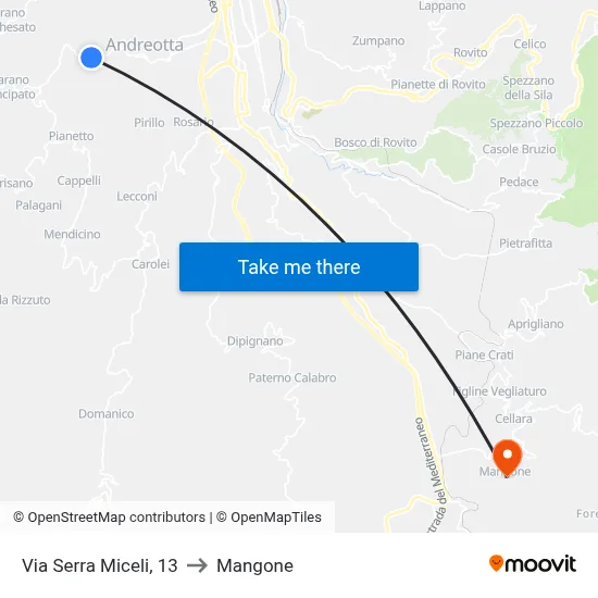 Via Serra Miceli, 13 to Mangone map