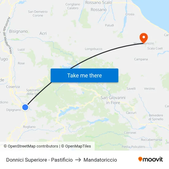 Upper Donnici - Pasta Factory to Mandatoriccio map