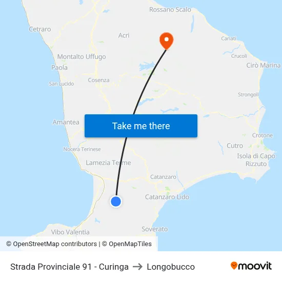 Provincial Road 91 - Curinga to Longobucco map